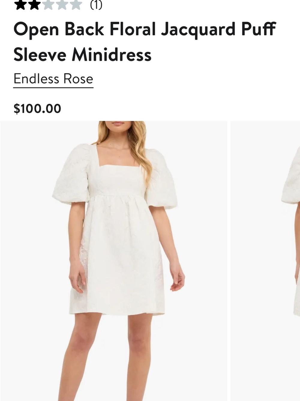 Endless Rose White Floral Jacquard Puff Sleeve Mini Dress